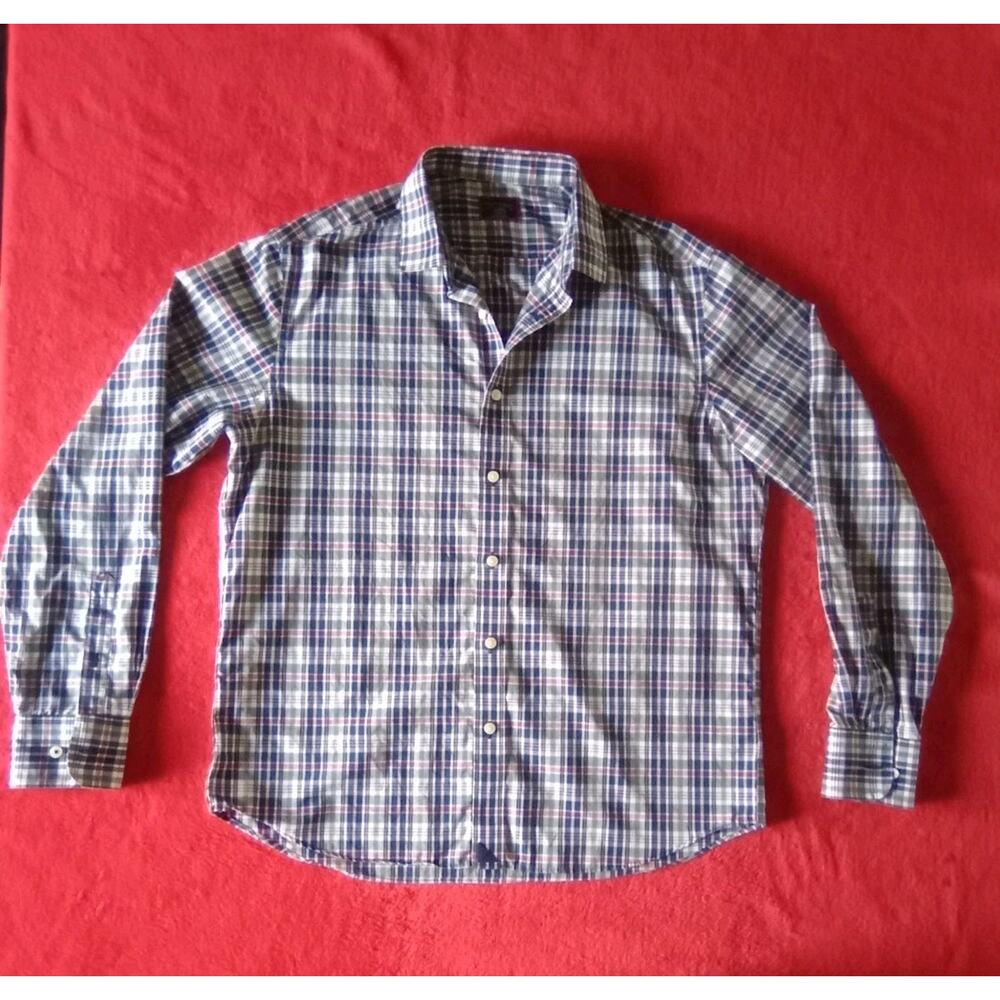 UNTUCKit Button Up Shirt Wrinkle Free Button Cuff Dress Shirt Plaid Men's Size L